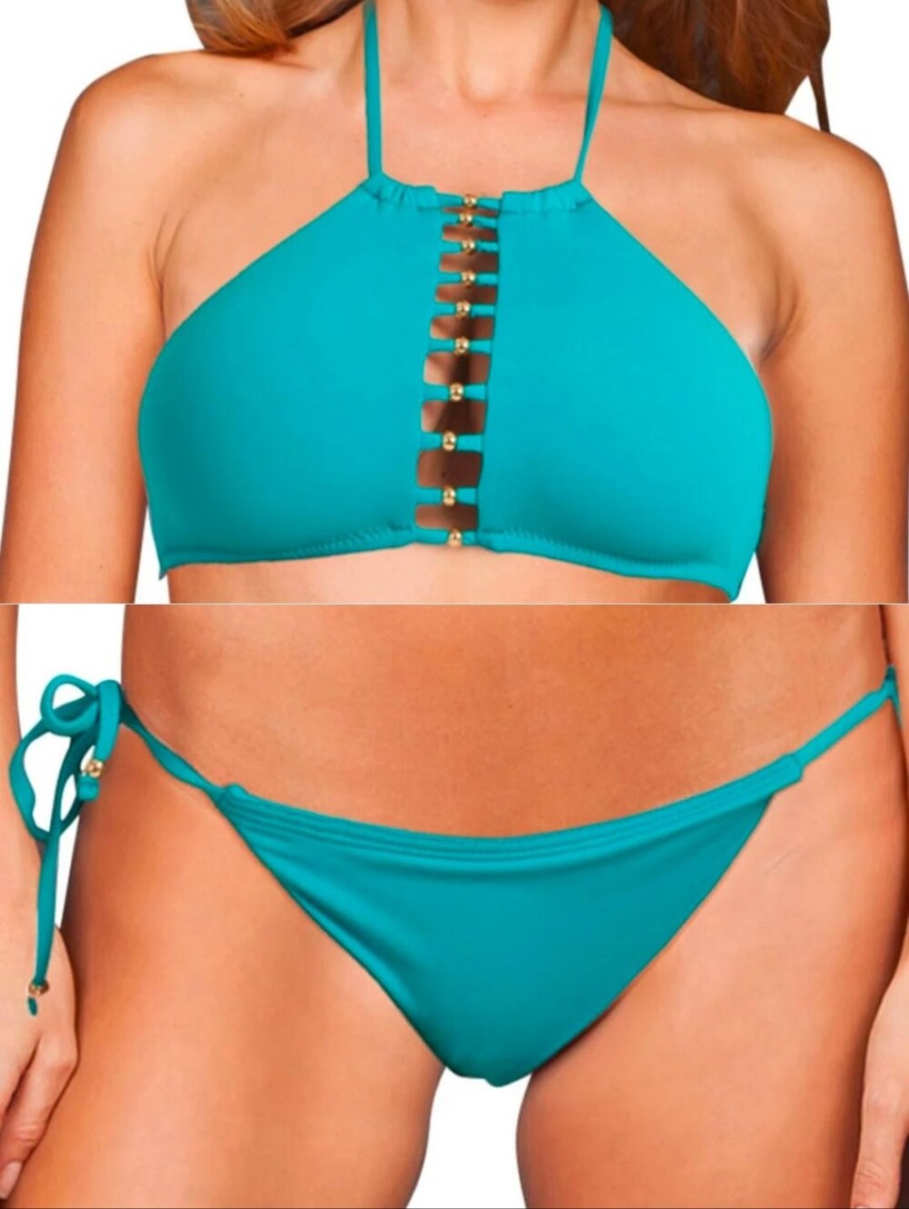 Trina Turk Gypsy high neck bikini set turquoise  gold hardware  size 2/small